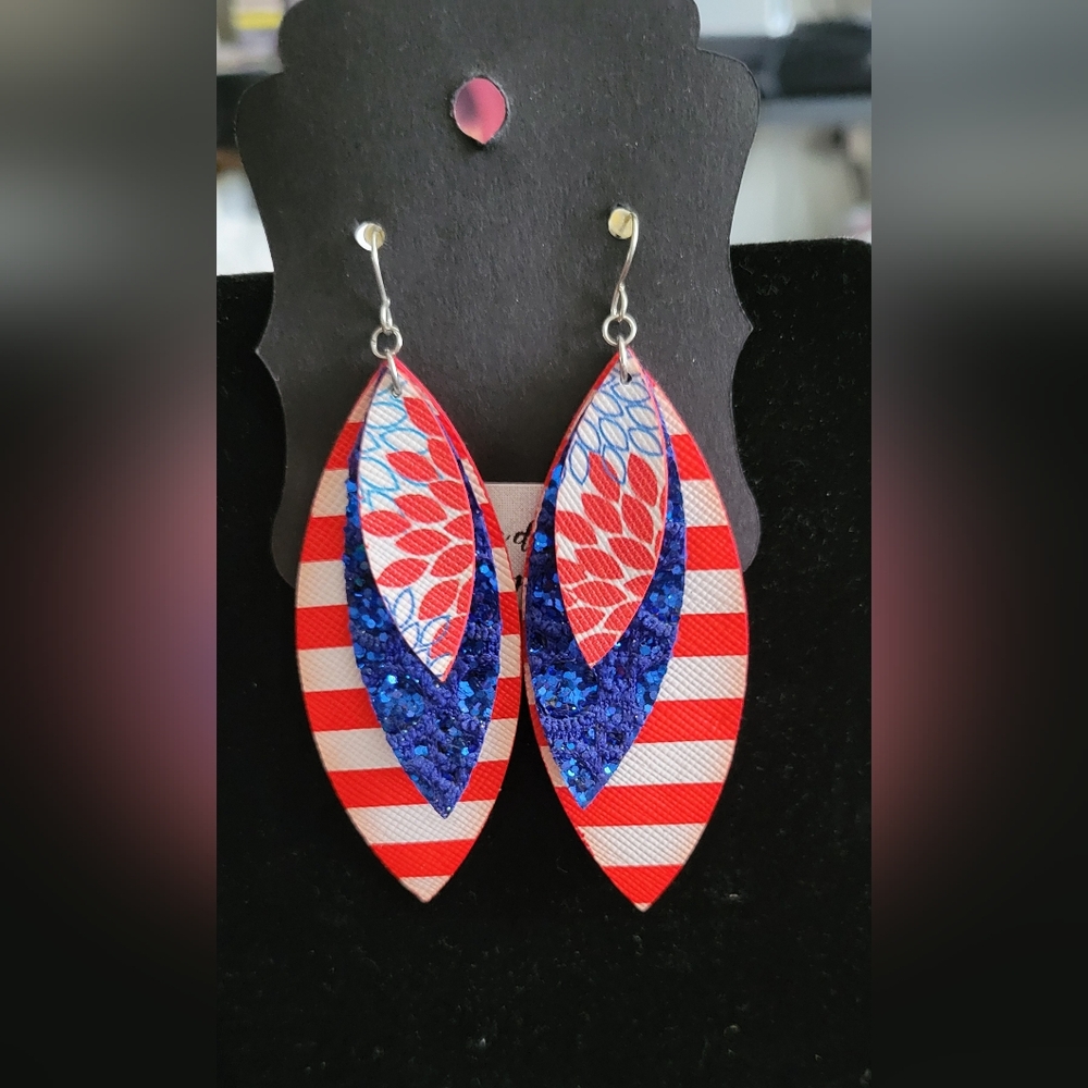 Red, White and Blue Leaf Drop Earrings